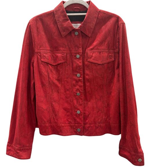 Lord & Taylor Jackets & Blazers - Vintage 90s Y2K Lord & Taylor Suede Red Leather Jacket Snakeskin Print Outerwear